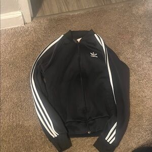 Adidas Women's Black Bomber Jacket with White Stripes